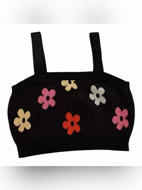 Knit Crop Top Retro Hippie Floral Cider Size  1XL Y2K